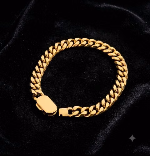 18K Pulsera Cubana Clásica, Enchape Italiano