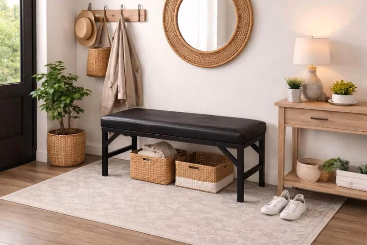 Elegante banco de madera y metal - Imagen 1
