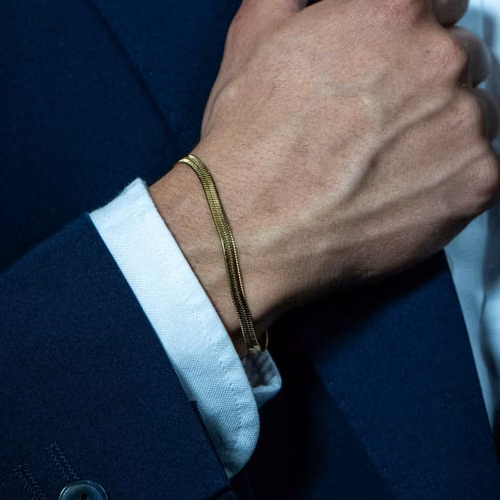 Pulsera Enchapa en Oro 18 Quilates tipo eslabón snake o malla de serpiente - Imagen 5