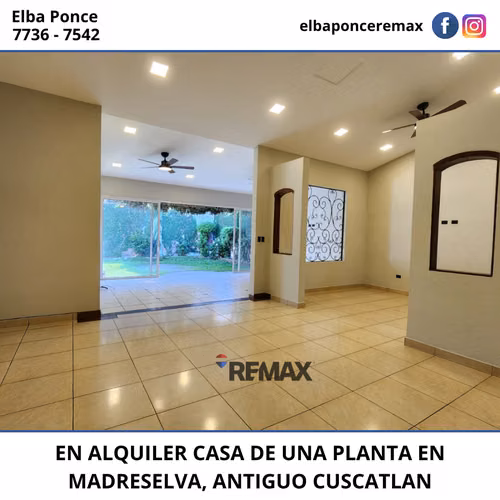 CASA DE UNA PLANTA EN ALQUILER EN MADRESELVA ANTIGUO CUSCATLAN