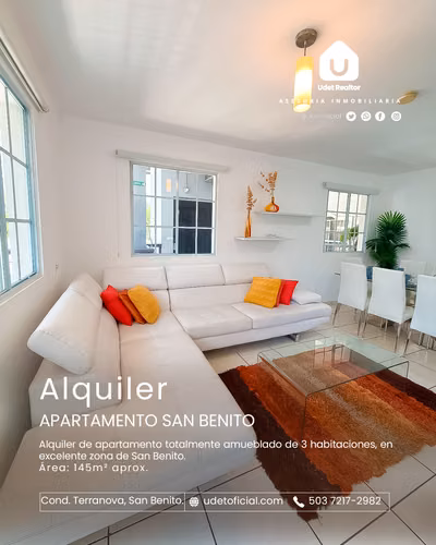 Alquiler de apartamento en San Benito. Torre Terranova, Col. San Benito, El Salvador.