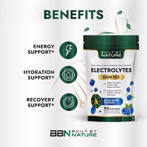 Electrolitos en polvo, sabor Blue Razz, Mezcla de bebidas de hidratación y electrolitos, sin azúcar, energía y recuperación - Imagen 3