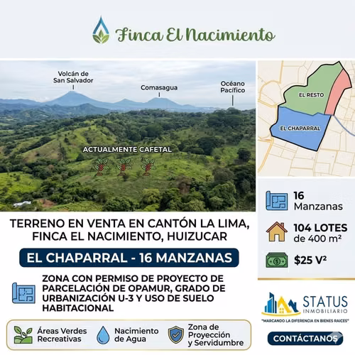 En Venta 16 Manzanas en Huizúcar, La Libertad, El Chaparral