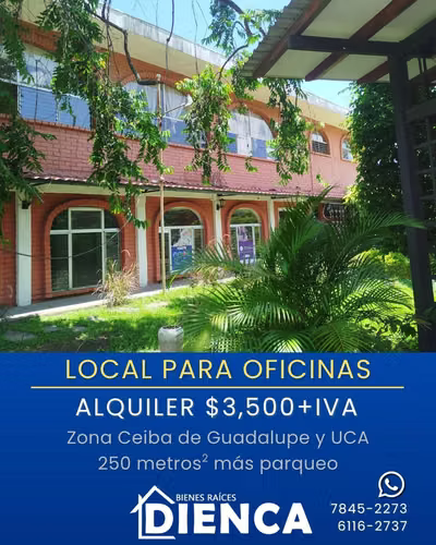 LOCAL PARA OFICINA CERCA DE UCA, CEIBA DE GUADALUPE, ANTIGUO CUSCATLAN, LOS PROCERES, CON PARQUEO