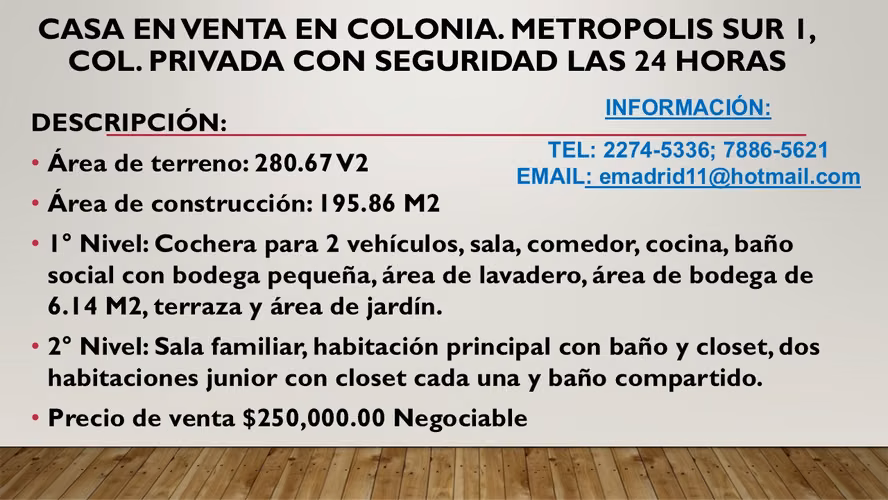Casa en Venta en Colonia. Metropolis Sur 1, sobre Avenida Bernal.