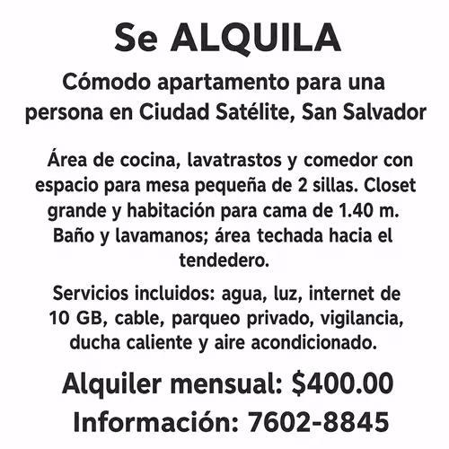 COMFORTABLE APARTMENT FOR A PERSON IN SATELLITE CITY