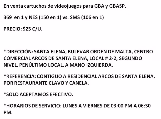 EN VENTA CARTUCHOS DE VIDEOJUEGOS PARA GBA Y GBASP. 