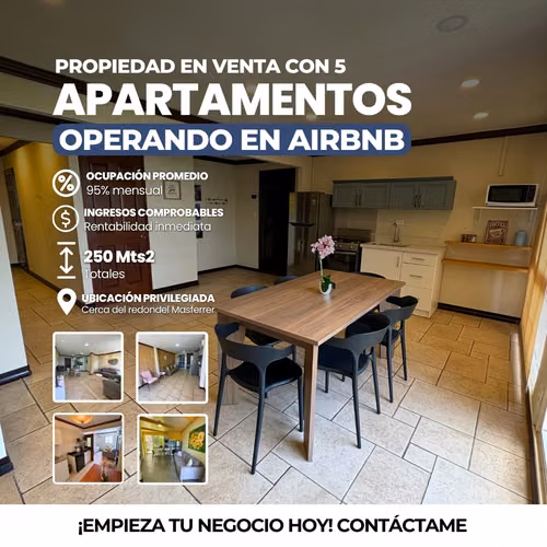 Airbnb operando con 5 apartamentos full amueblados en venta Colonia Campestre zona Redondel Masferrer