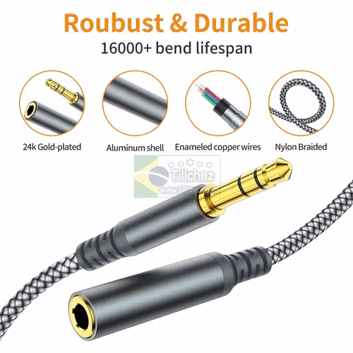 Cable de extensión 3.5mm auxiliar para audífonos y estéreo macho a hembra