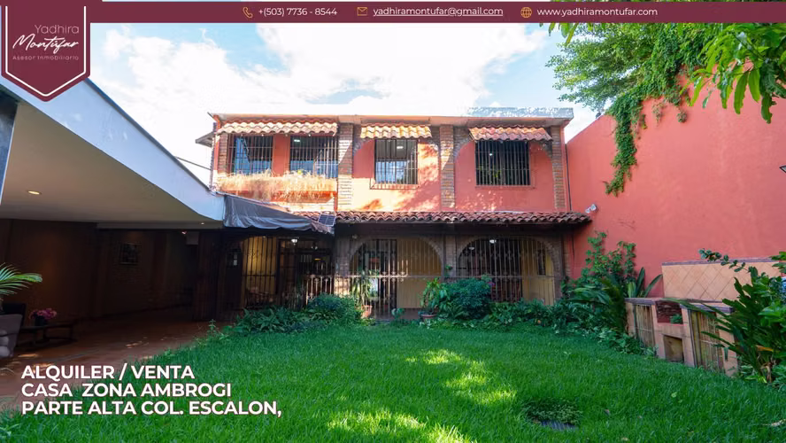 CASA EN ALQUILER PARA VIVIR O PARA OFICINA PARTE ALTA  COL. ESCALON, ZONA AMBROGI, SAN SALVADOR - Imagen 1