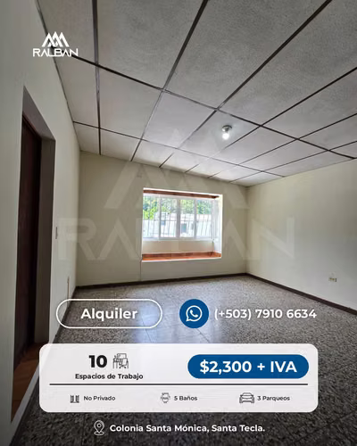 Casa con amplios espacios para oficina en Alquiler en Santa Tecla, a unas cuadras de Plaza Merliot. La Libertad. - Imagen 9