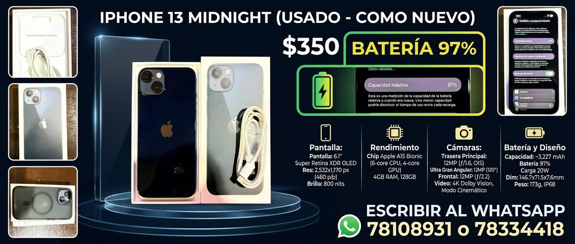  ¡EN VENTA! iPhone 13 Midnight (128 GB) – ¡Como Nuevo! 