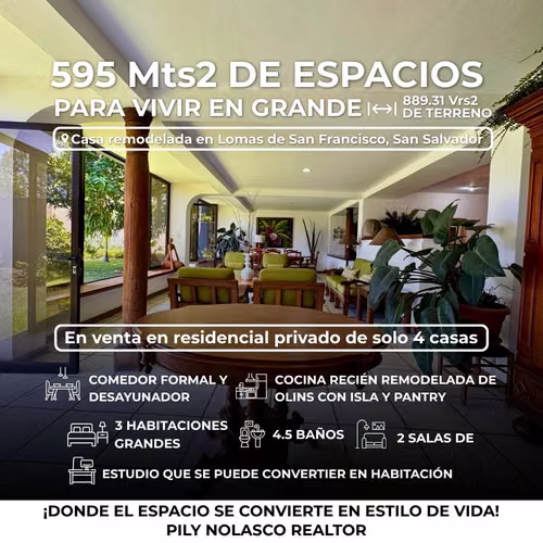AMPLIA CASA REMODELADA EN VENTA EN LOMAS DE SAN FRANCISCO SAN SALVADOR