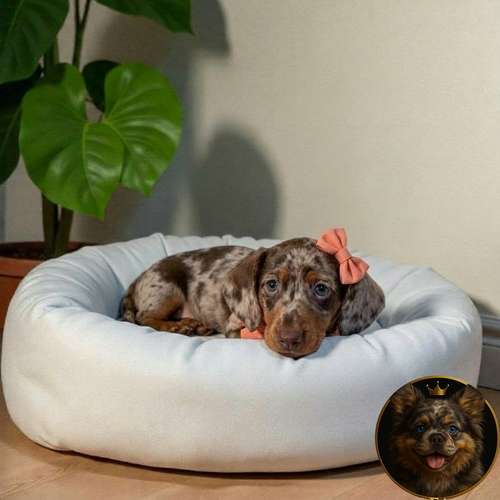 Cachorro Salchicha Miniatura Arlequín Chocolate / Miniature Dachshund Dapple Chocolate disponible