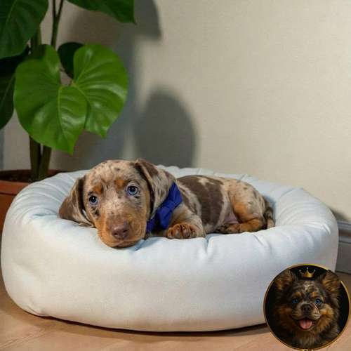 Cachorro Salchicha Miniatura Arlequín Chocolate / Miniature Dachshund Dapple Chocolate disponible