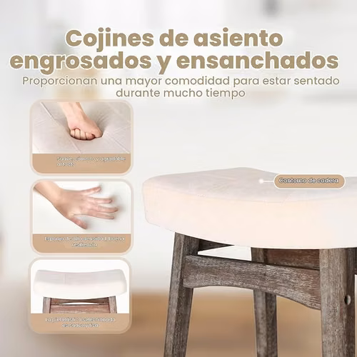 Taburetes de Madera con Asiento de Montura Tapizado - Imagen 3