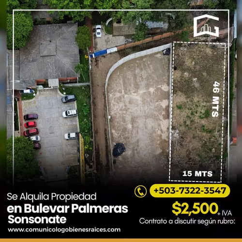 Se Alquila Terreno Frente a Bulevar Palmeras Sonzacate Sonsonate  - Imagen 2