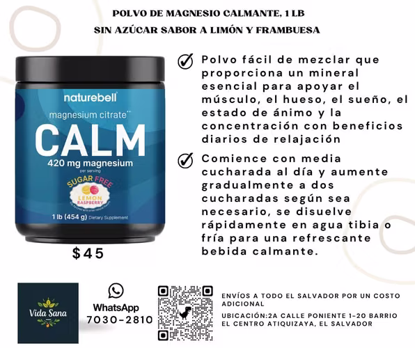 Polvo de magnesio calmante, 1 lb, Mezcla para beber para el sueño, los músculos, el soporte óseo y del estado de ánimo 