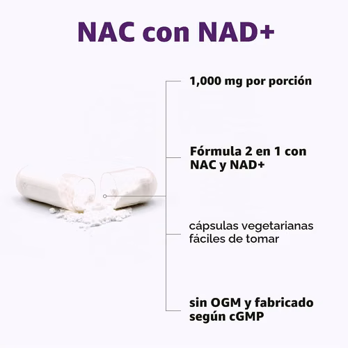 NAC con NAD+, 240 cápsulas vegetarianas | N-acetil-L-cisteína 2 en 1 con nicotinamida adenina dinucleótido - Imagen 2
