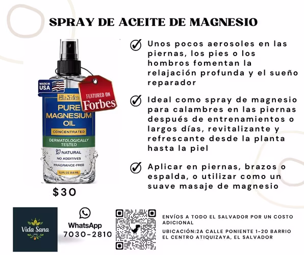 Spray de aceite de magnesio puro, magnesio tópico de 12 onzas para pies, sueño, relajación muscular, calambres en las pi
