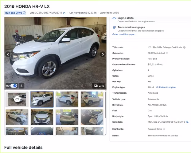HONDA HRV LX 2019 AWD - Imagen 2