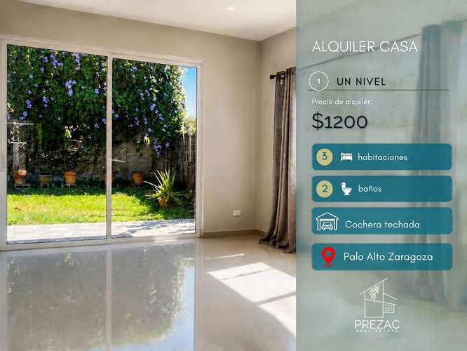 Casa en alquiler en Palo Alto, Zaragoza | 3 habitaciones + servicio | Complejo privado 24/7 | US$1,300