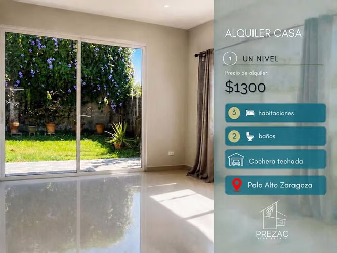 Casa en alquiler en Palo Alto, Zaragoza | 3 habitaciones + servicio | Complejo privado 24/7 | US$1,300