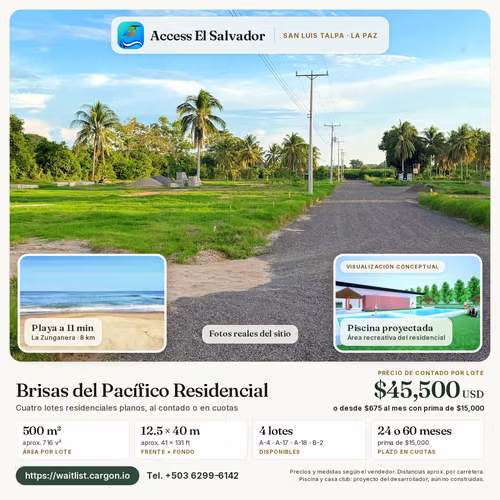 Lotes residenciales con financiamiento - Residencial Brisas del Pacifico - San Luis Talpa - Imagen 13
