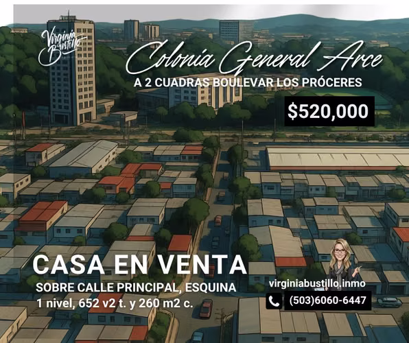 CASA EN VENTA COL. GENERAL ARCE, Esquina, calle principal, 1 Nivel INVERSION