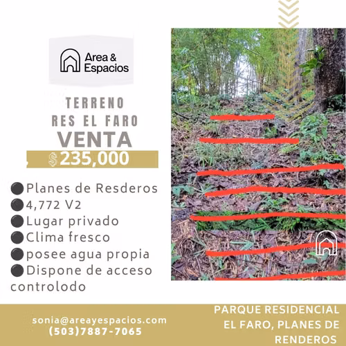 SE VENDE TERRENO EN PARQUE RESIDENCIAL EL FARO PLANES DE RENDEROS - Imagen 3