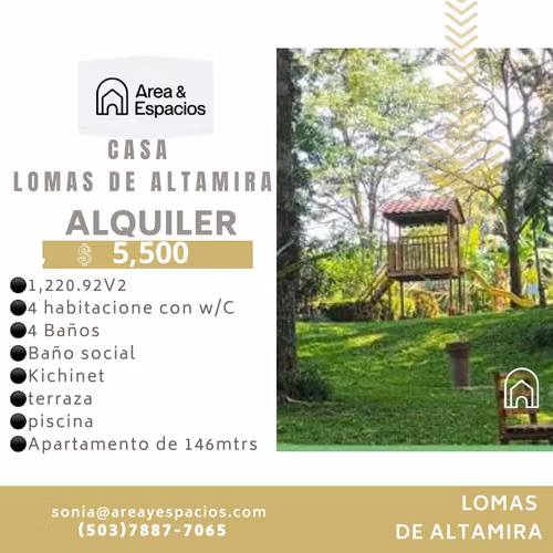 SE ALQUILA CASA EN RESIDENCIAL ALTAMIRA - Imagen 3