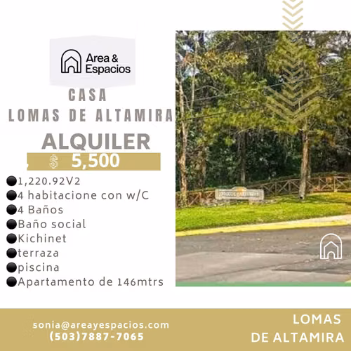 SE ALQUILA CASA EN RESIDENCIAL ALTAMIRA - Imagen 4