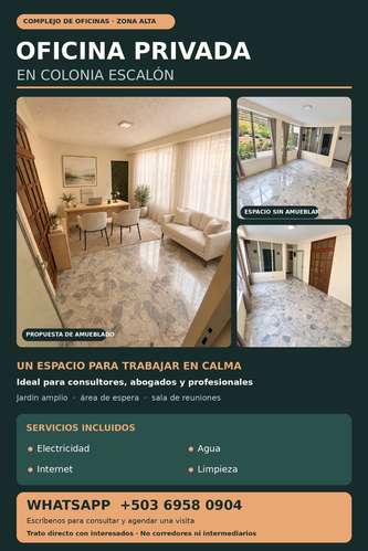 Private office for rent - Colonia Escalón (upper area)