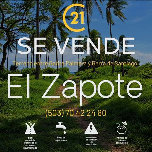 Se vende terreno entre Garita Palmera y Barra de Santiago, Playa El Zapote, San Francisco Menéndez