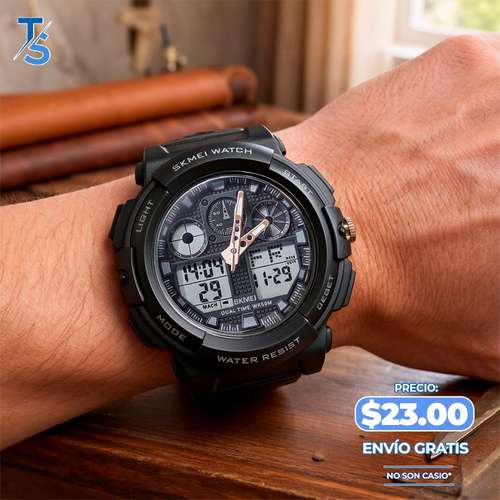 RELOJ DIGITAL DOBLE, PARA HOMBRE, HORA RESISTENTE AL AGUA, "ENVIO GRATIS"