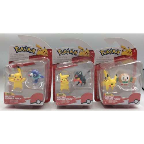 Lote 3 sets - Pokemon Battle Ready Figure Pikachu & Litten, Popplio, Rowlet.