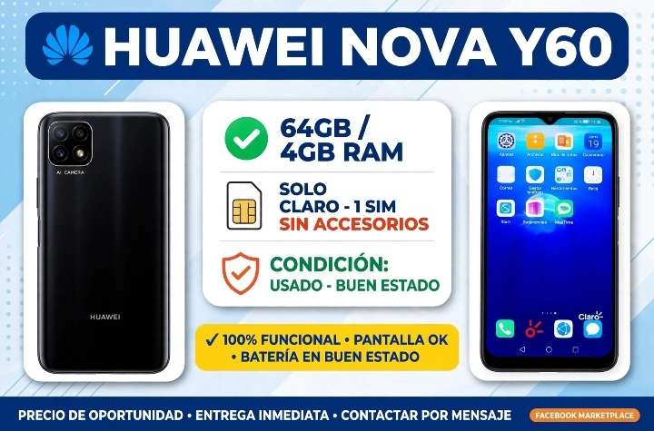 Huawei Nova Y60 64GB / 4GB RAM - Solo CLARO - 1 SIM - Usado Buen Estado