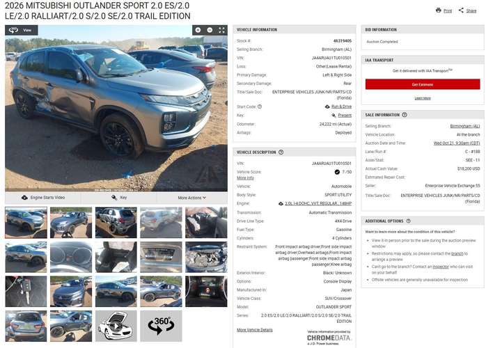 MITSUBISHI OUTLANDER SPORT ES 2026 AWD
