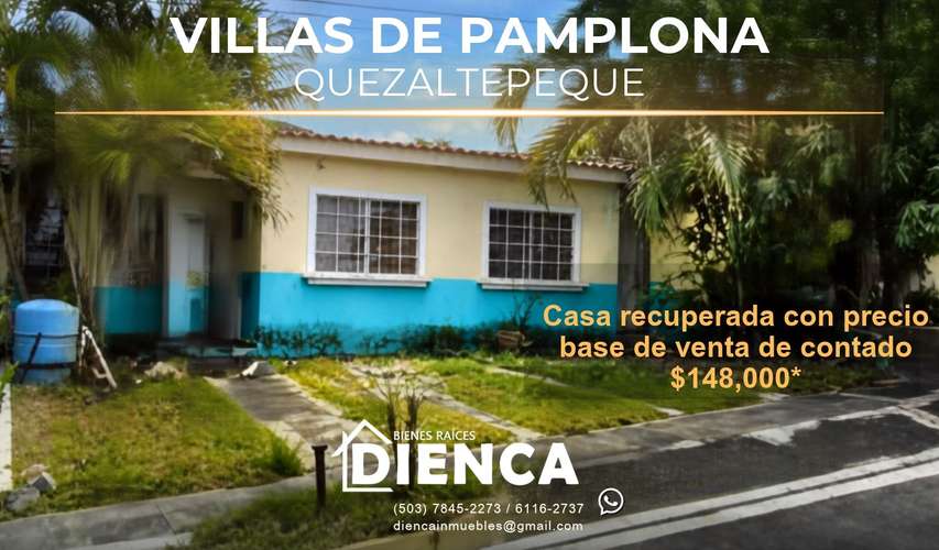 VILLAS DE PAMPLONA, CASA DE ESQUINA RECUPERADA POR BANCO PARA REPARAR, CALLE QUEZALTEPEQUE, VENTA DE CONTADO, INVERSION