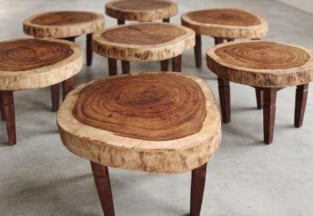Muebles de Madera Rústicos NUEVOS - Mesas de Rodaja y Sillas (Se vende por unidad o juego)