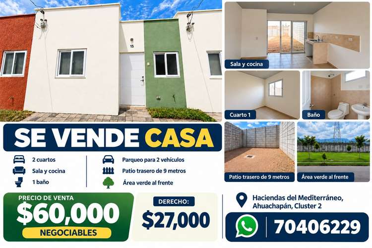 Casa en venta en Haciendas del Mediterráneo, Ahuachapán – 2 habitaciones y patio