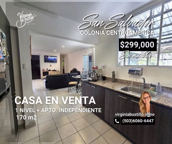 EN VENTA Colonia Centroamérica CASA DE 1 NIVEL + APARTAMENTO