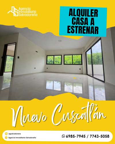 ¡Alquiler de Casa Amplia a estrenar en Nuevo Cuscatlán! 
