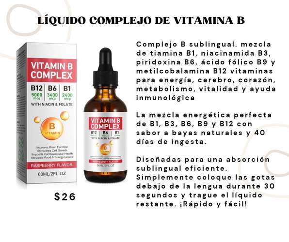  Líquido complejo de vitamina B, gotas líquidas veganas de vitamina B12 | B12 metilcobalamina | tiamina B1 | piridoxina 