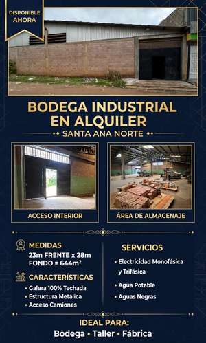 BODEGA INDUSTRIAL EN ALQUILER 644 metros cuadrados